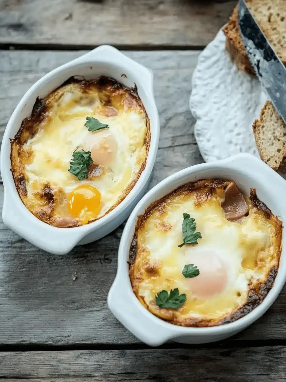 Baked eggs with ham and tomato