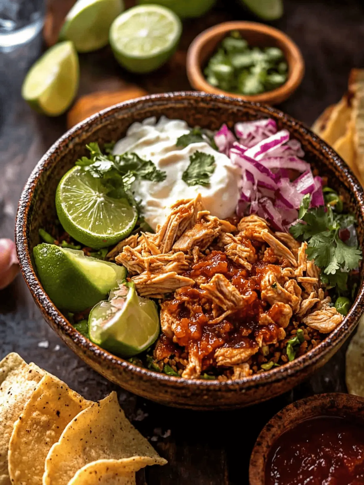Crockpot Salsa Verde Chicken Tortilla Bowl.