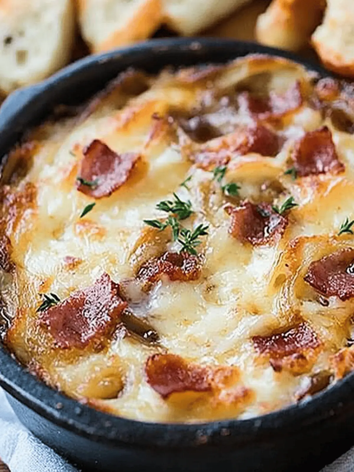Savory Hot Caramelized Onion Dip with Bacon and Gruyere Bliss 3 Hot Caramelized Onion Dip with Bacon and Gruyere