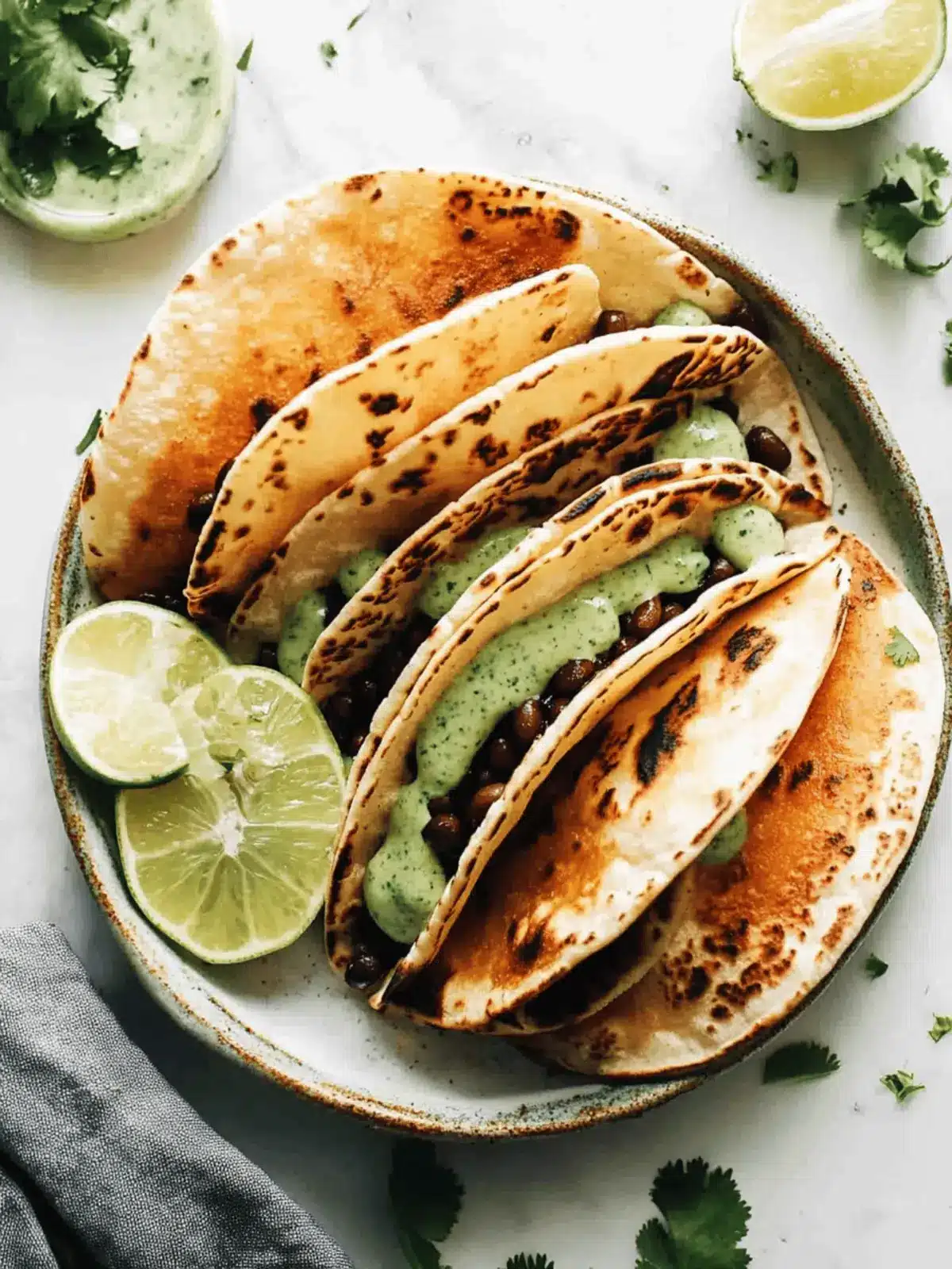 Crispy Black Bean Tacos with Cilantro Lime Sauce