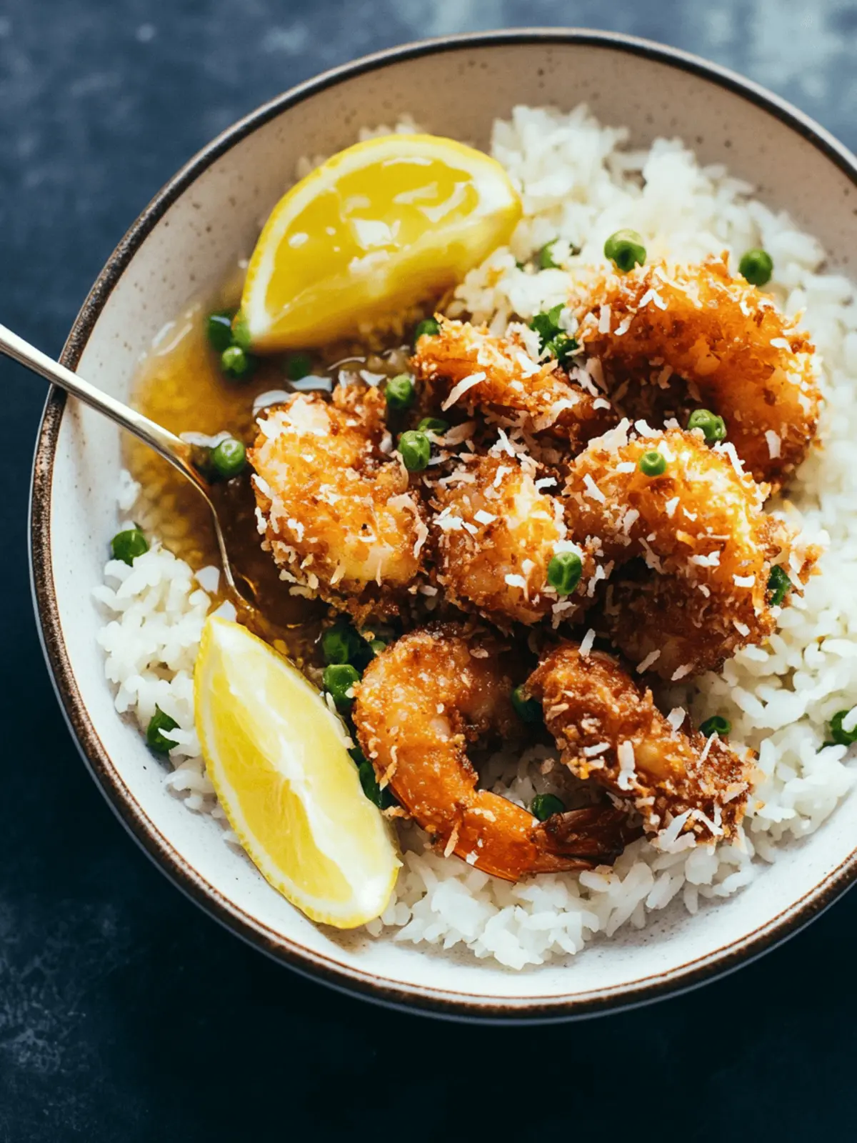 Baked Coconut Shrimp with Springy Rice and Honey Butter Sauce