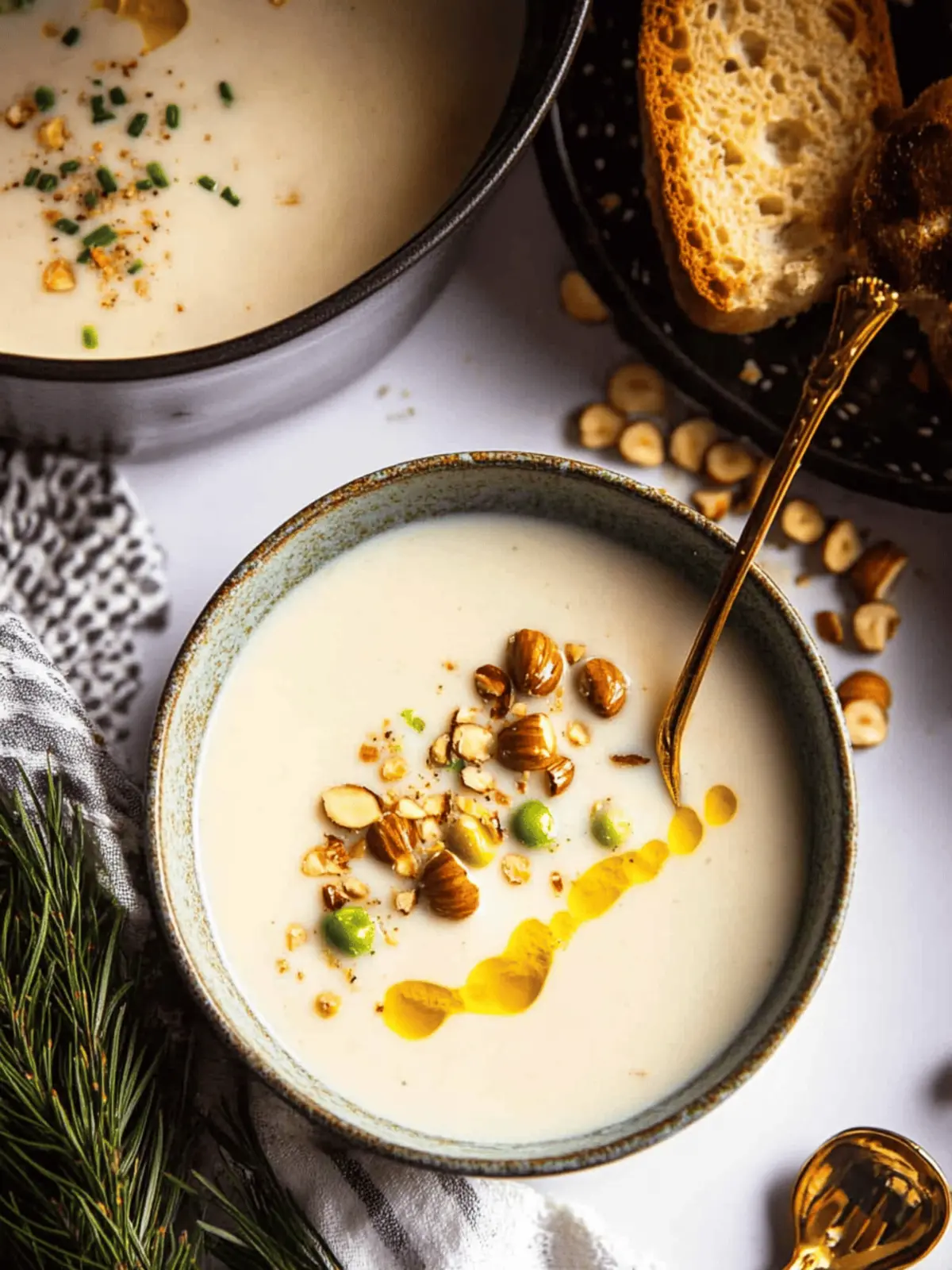 Creamy White Asparagus Soup Recipe with Hazelnuts + Brown Butter
