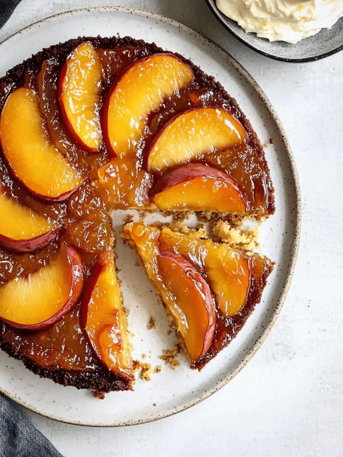 Browned Butter Peach Upside Down Cake with Honey Whipped Cream