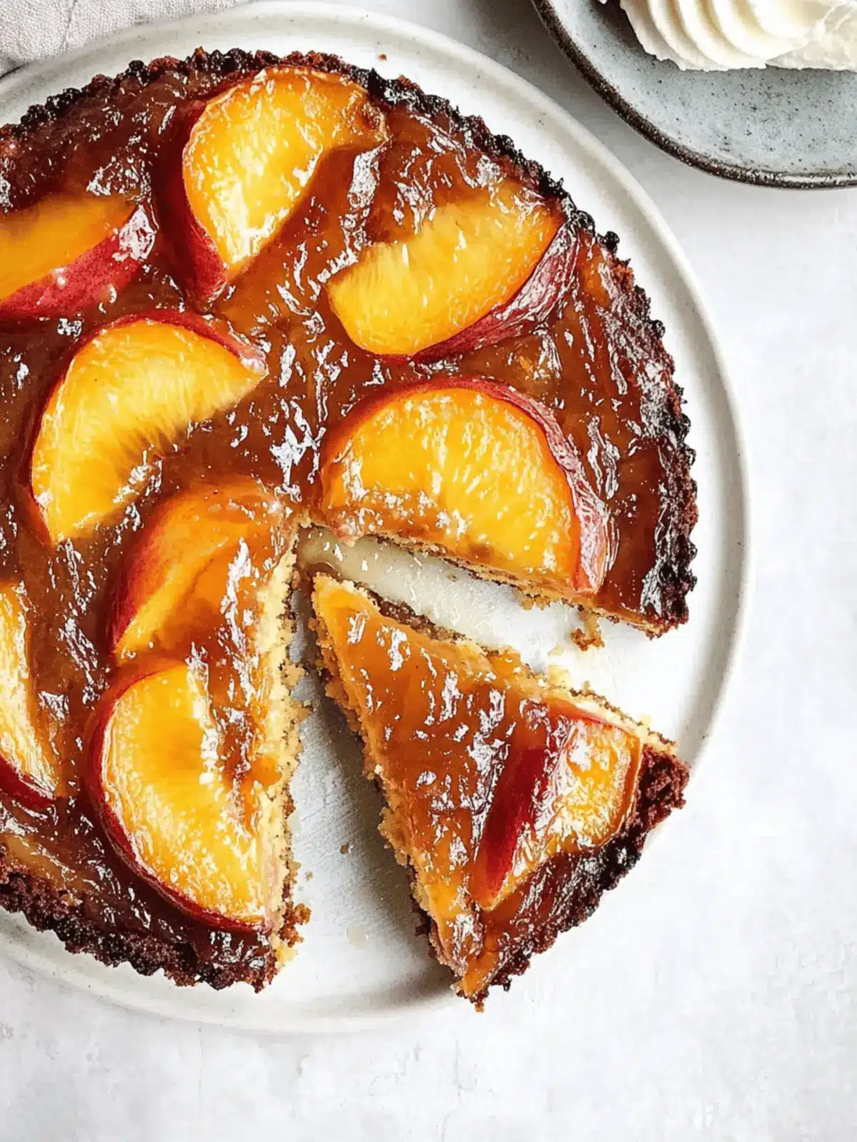 Browned Butter Peach Upside Down Cake with Honey Whipped Cream
