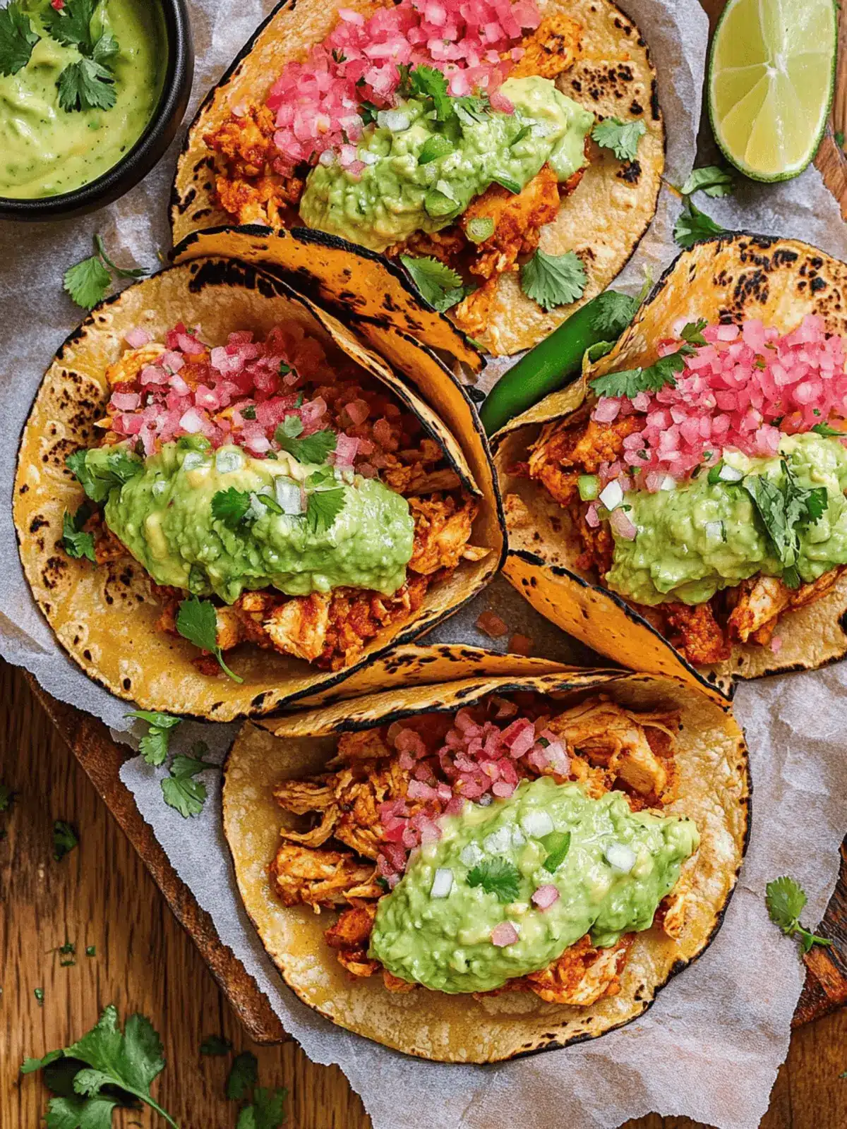 Crispy Chicken Tinga Tacos with Avocado-Jalapeño Crema