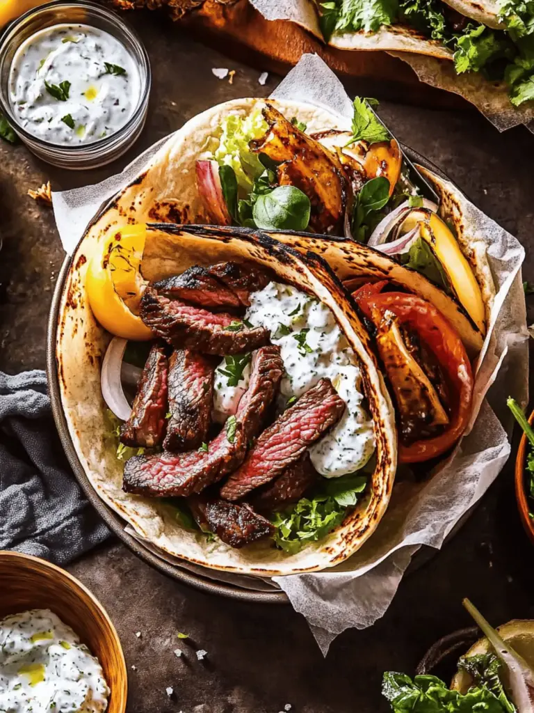 Sheet Pan Steak Gyros with Feta Tzatziki Sauce