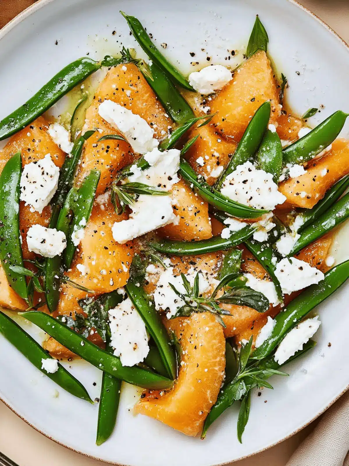 Cantaloupe With Sugar Snap Peas and Ricotta Salata