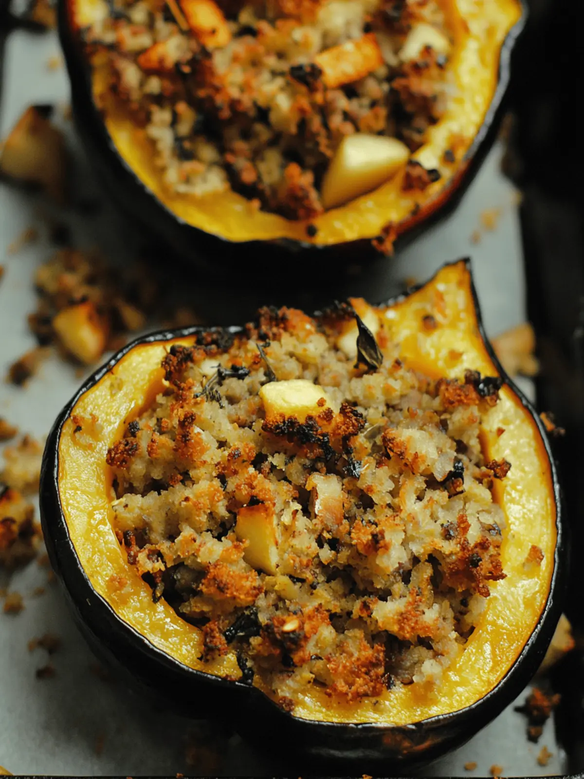 Twice Baked Acorn Squash with Sausage and Apple