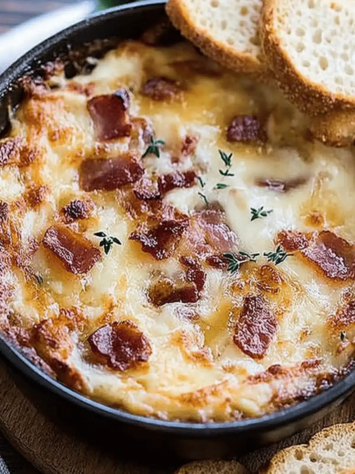 Hot Caramelized Onion Dip with Bacon and Gruyere