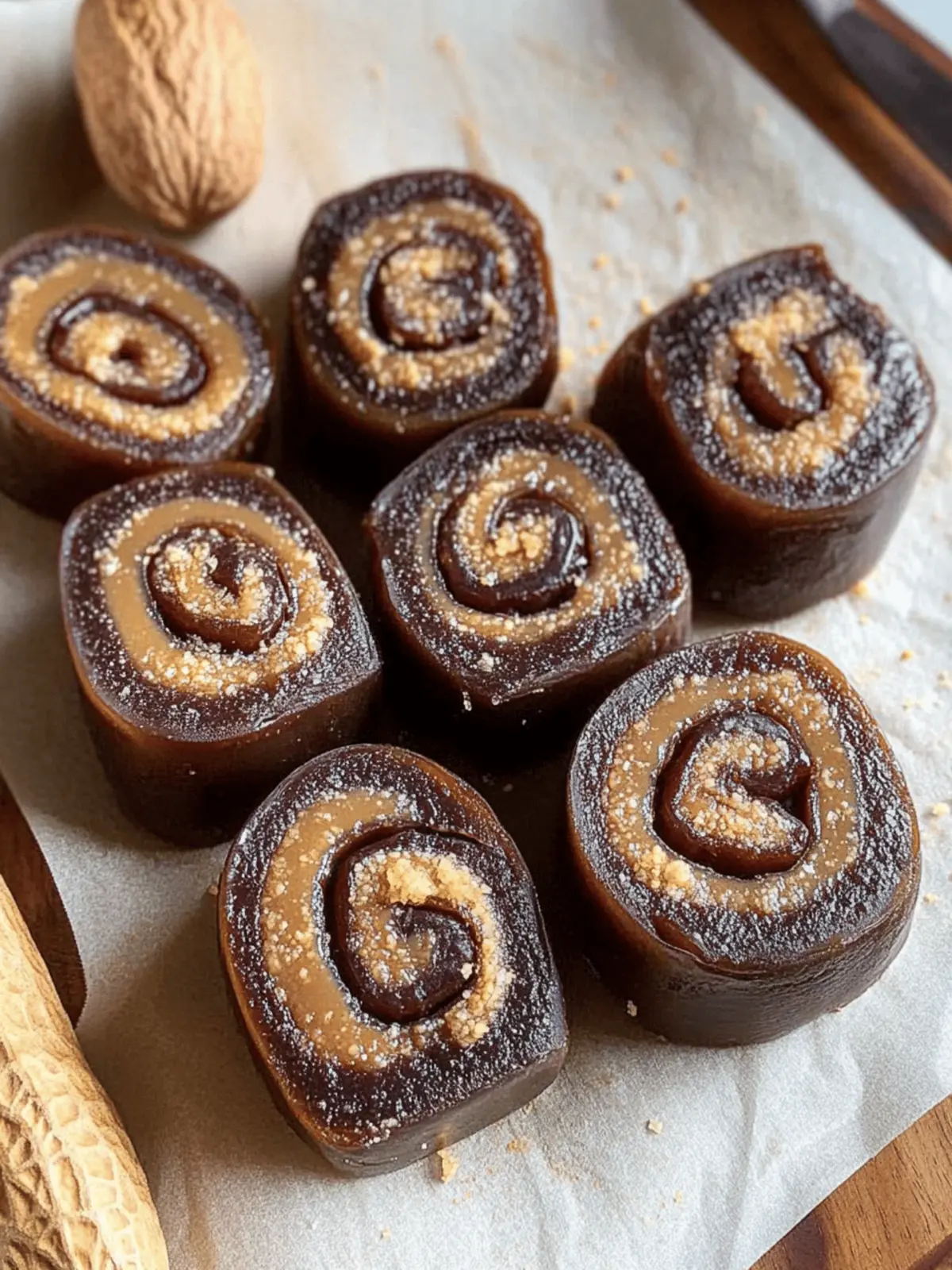 No Bake Chocolate and Peanut Butter Date Caramel Rolls