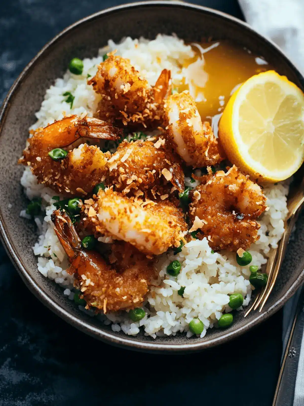 Baked Coconut Shrimp with Springy Rice and Honey Butter Sauce