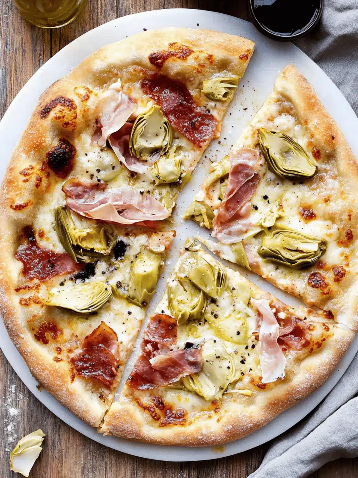 Cheesy Artichoke Pizza with Prosciutto Cotto