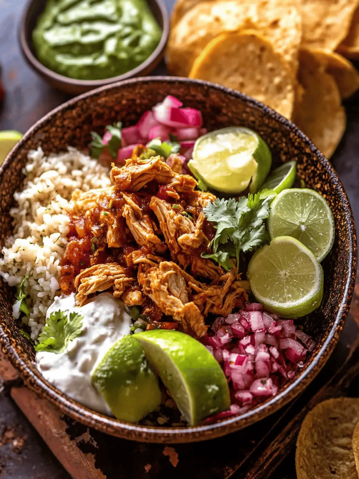 Crockpot Salsa Verde Chicken Tortilla Bowl.