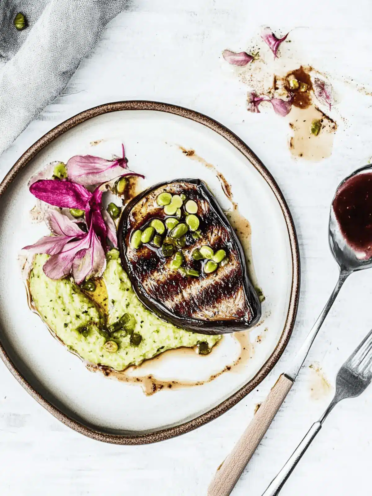 Eggplant “Steaks” with Leek Purée