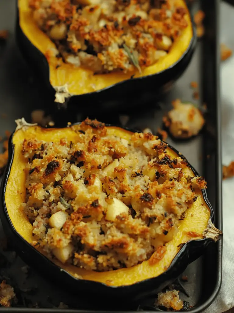 Twice Baked Acorn Squash with Sausage and Apple