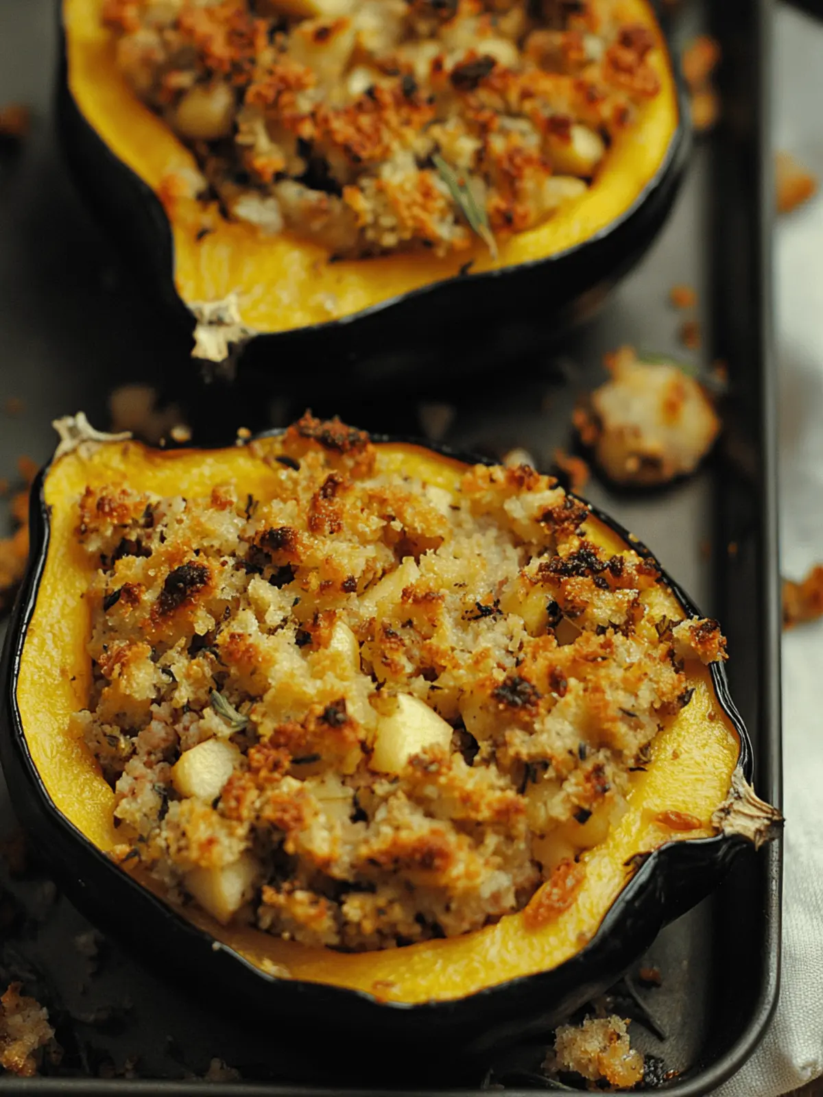 Twice Baked Acorn Squash with Sausage and Apple