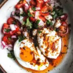 Poached Eggs with Yogurt, Tomato, Onion and Cumin Chili Oil