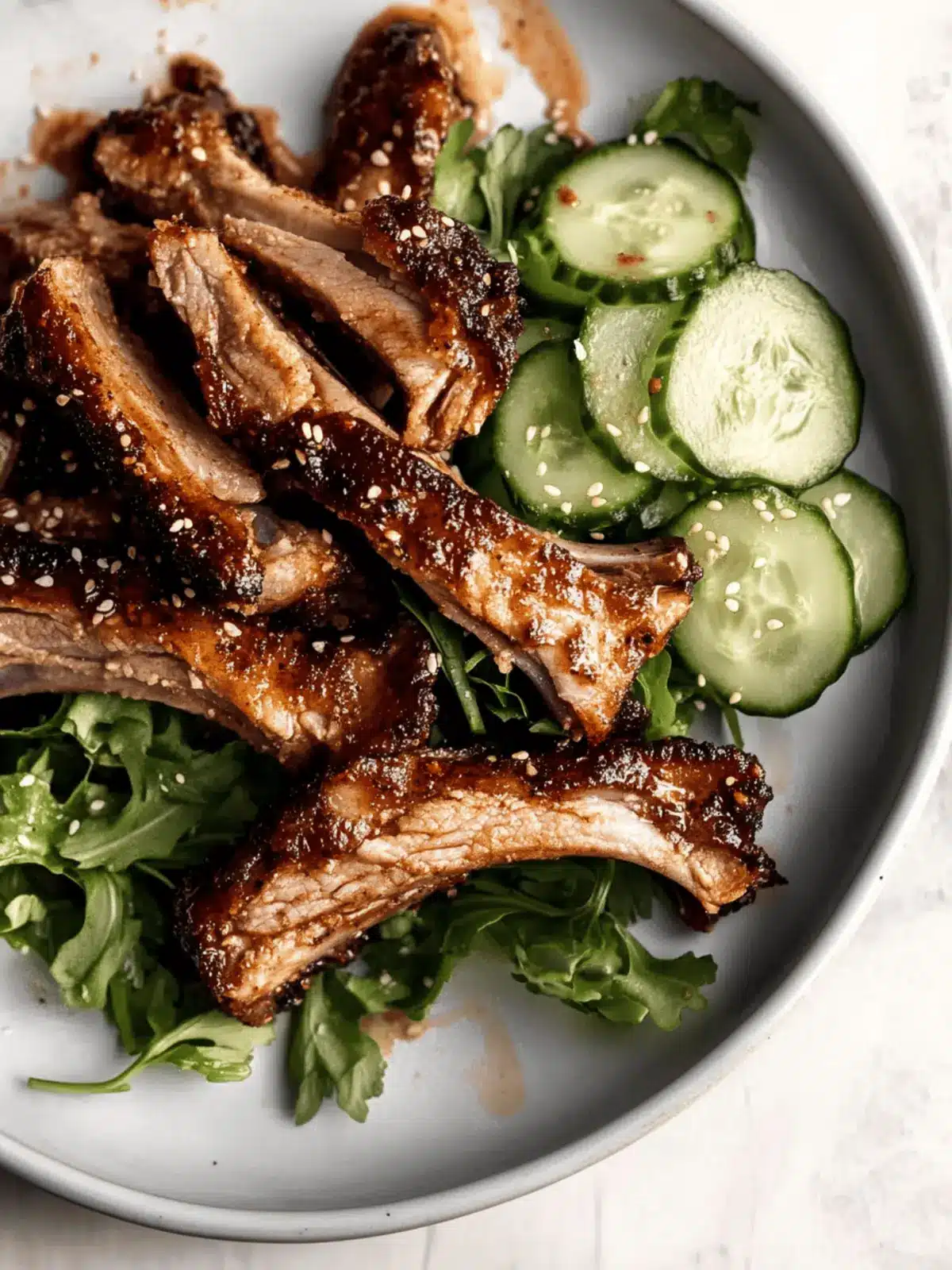 Togarashi Pork Ribs with Cucumber Herb Salad