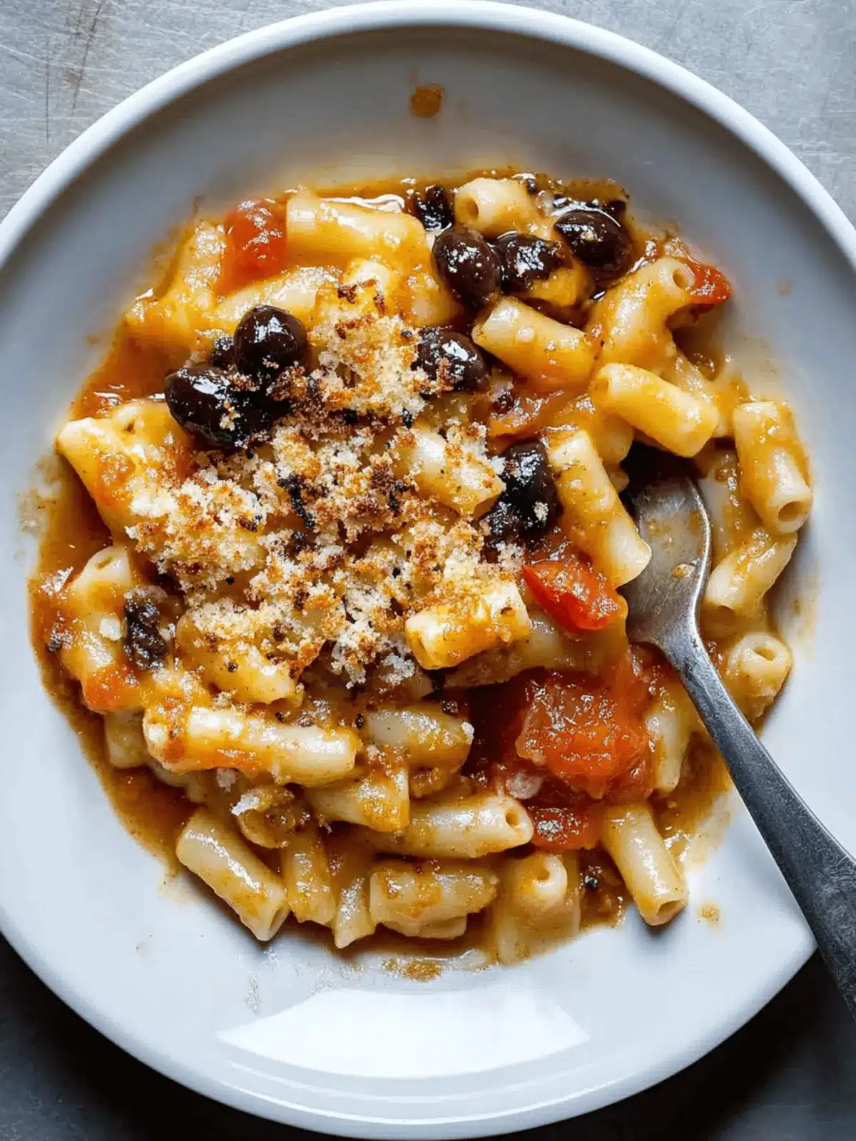 Balsamic Macaroni With Olive Pangratatto Breadcrumbs