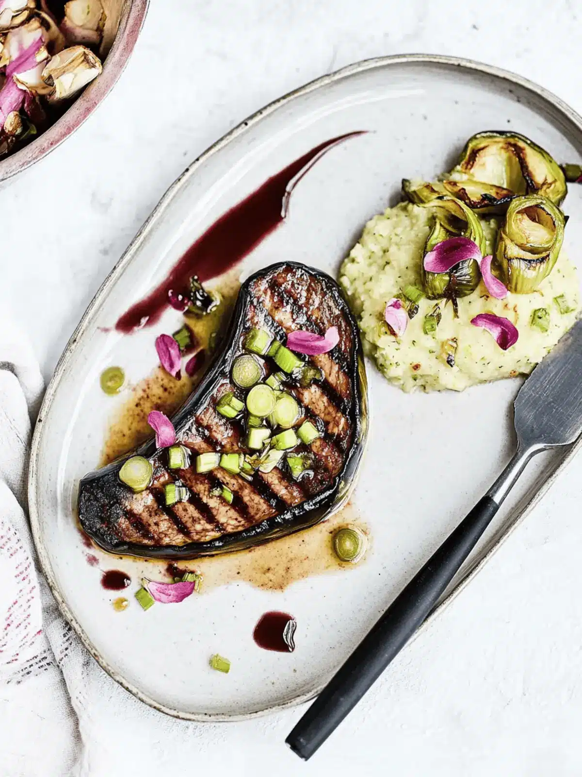 Eggplant “Steaks” with Leek Purée
