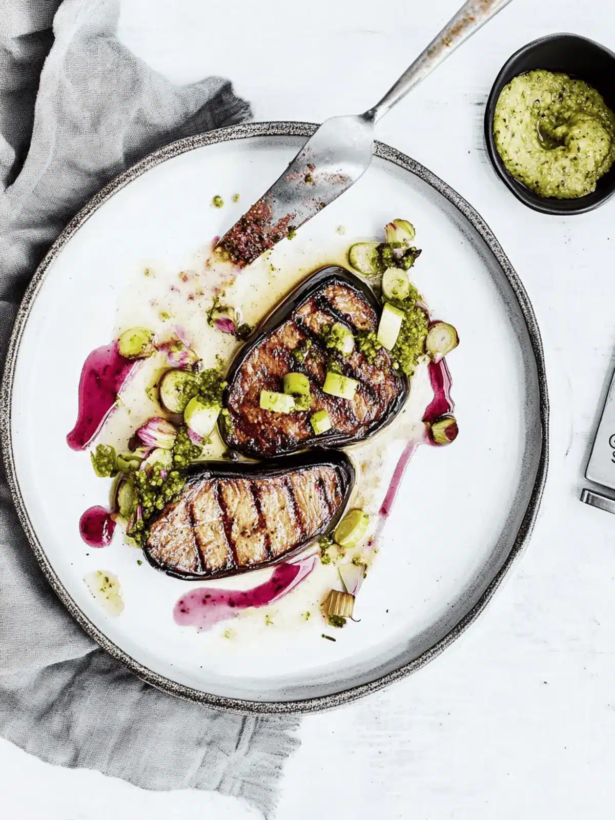 Eggplant “Steaks” with Leek Purée