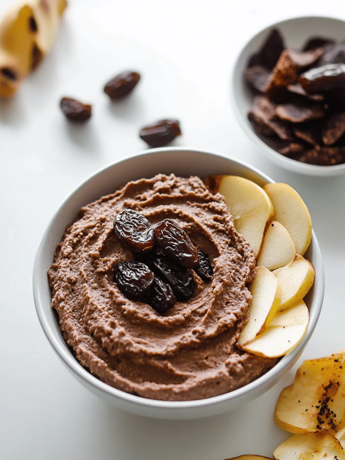 Date Sweetened Chocolate Hummus & Apple Chips
