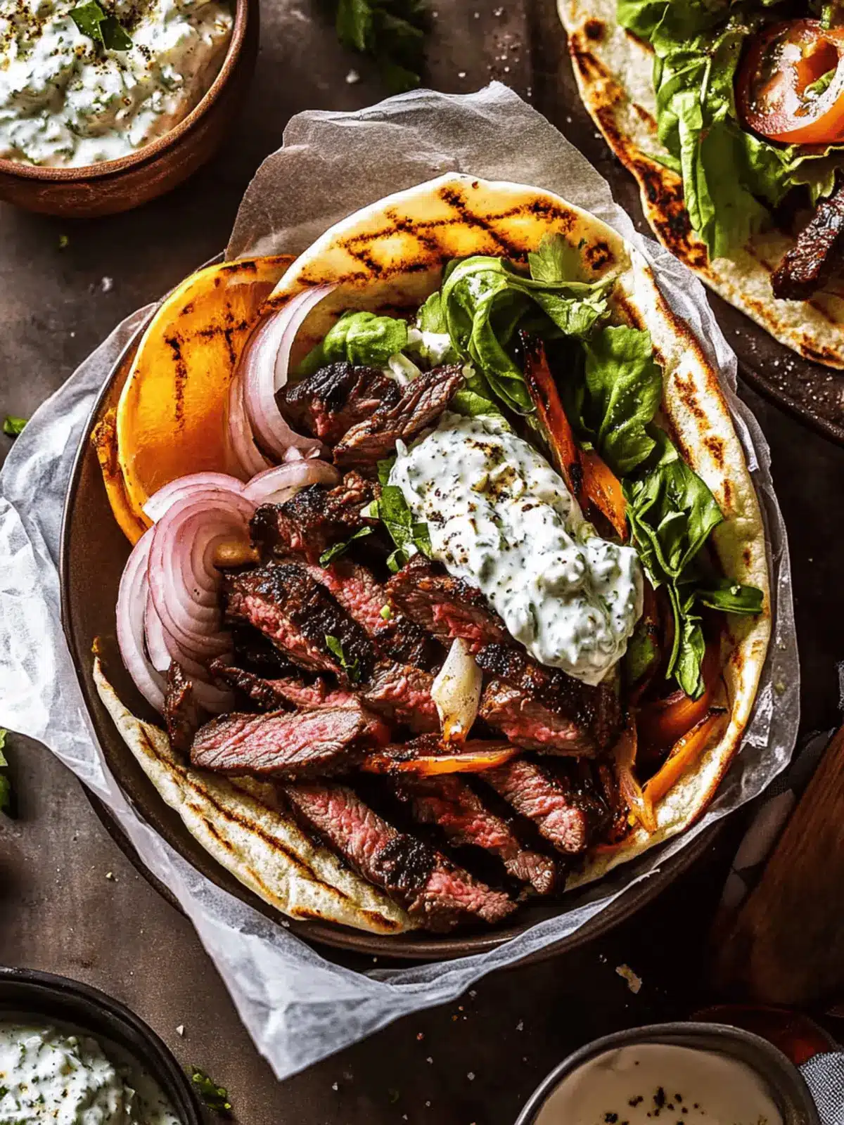 Sheet Pan Steak Gyros with Feta Tzatziki for Easy Flavor! 4 Sheet Pan Steak Gyros with Feta Tzatziki Sauce