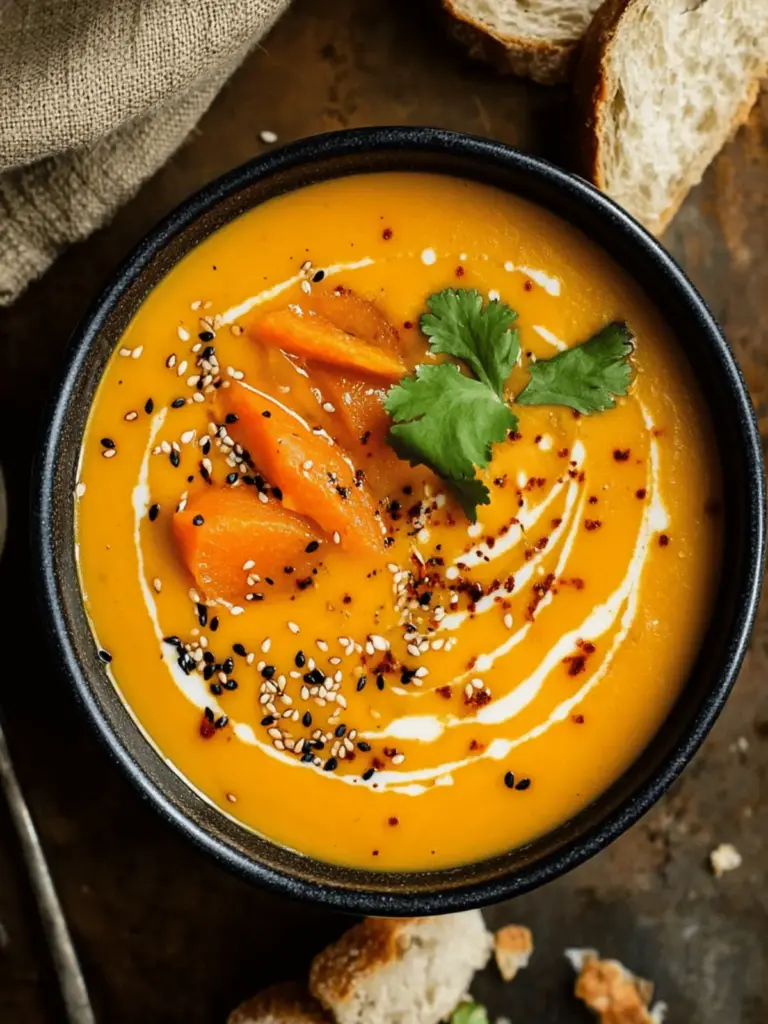 Spicy Sesame Carrot Soup with Red Lentils