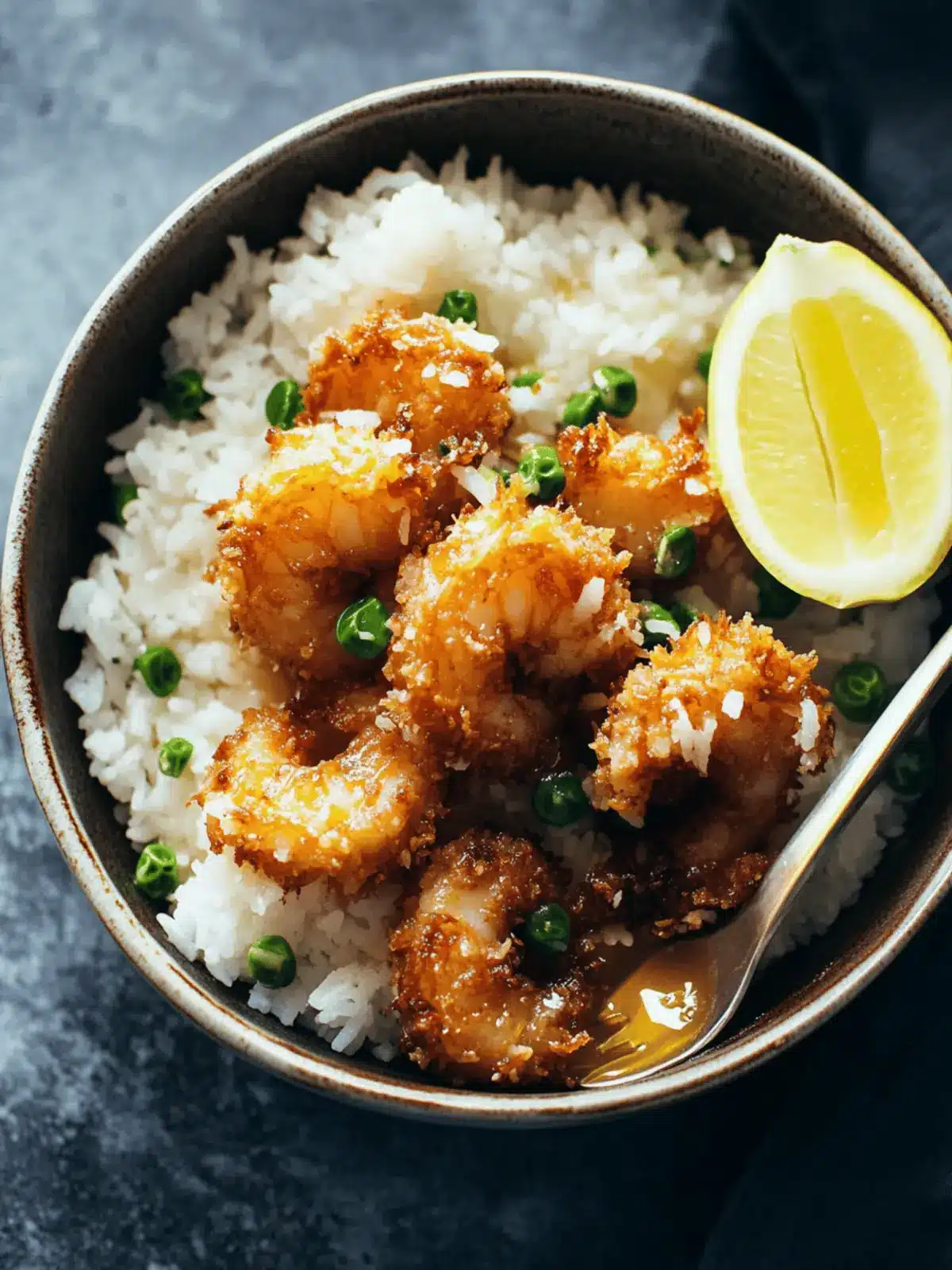 Baked Coconut Shrimp with Springy Rice and Honey Butter Sauce