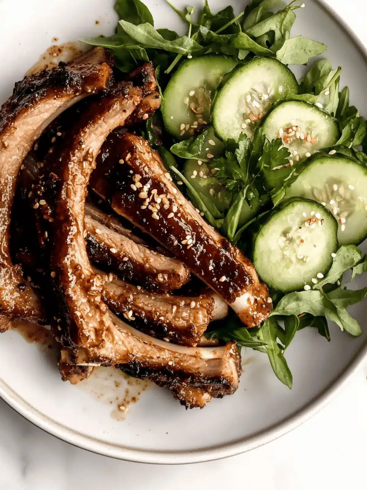 Togarashi Pork Ribs with Cucumber Herb Salad