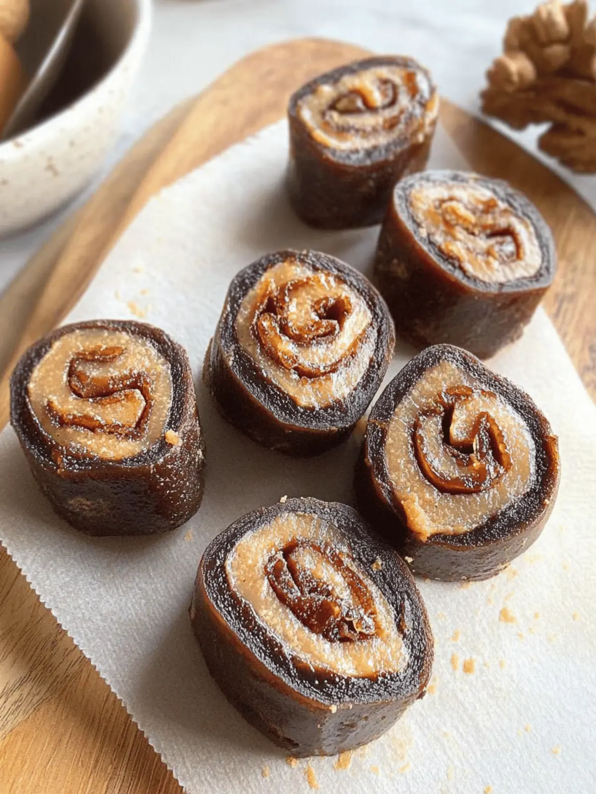 No Bake Chocolate and Peanut Butter Date Caramel Rolls