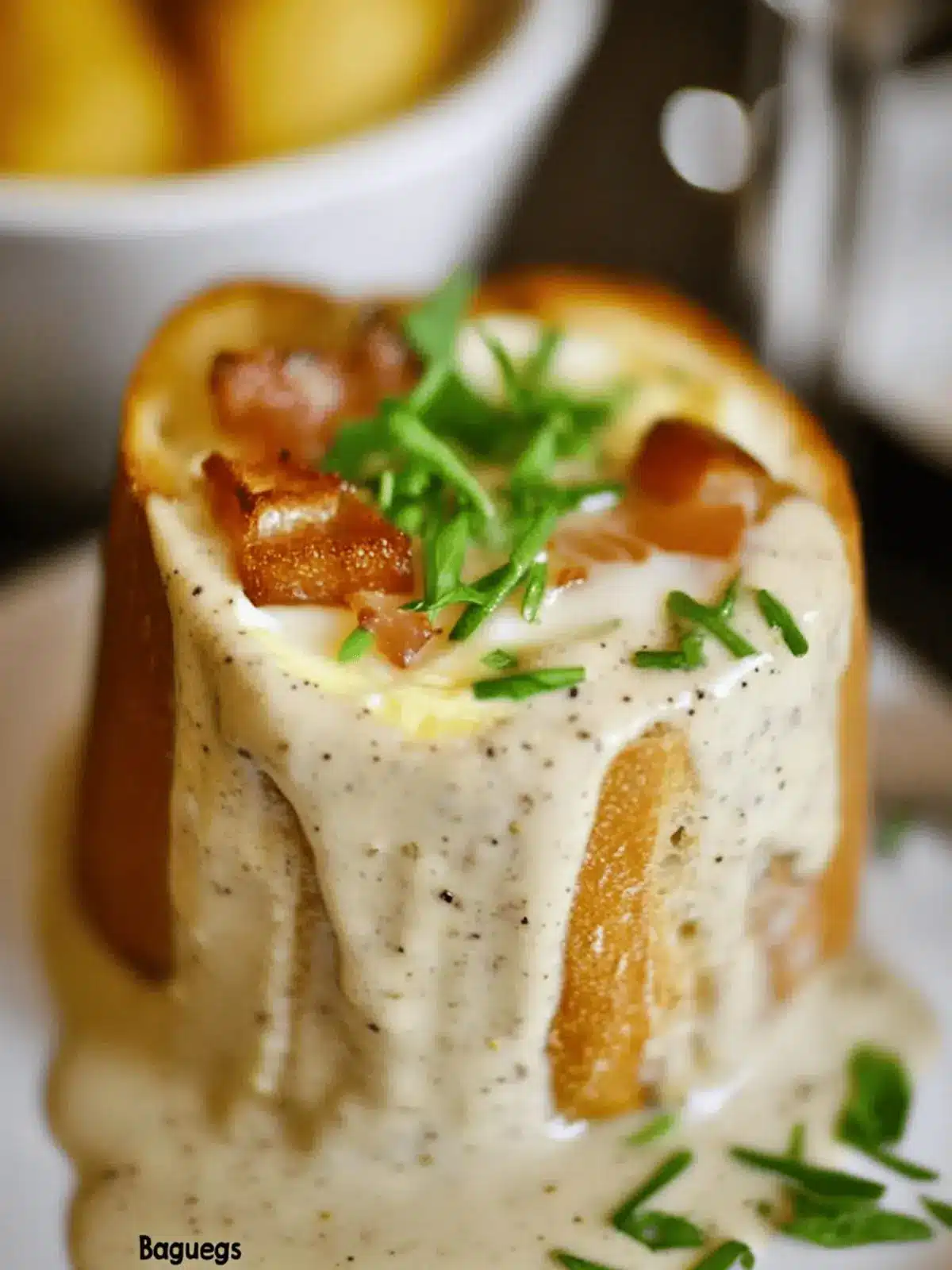 Baked eggs in Baguette + Smoked Gouda Sauce – a.k.a “Bagueggs”
