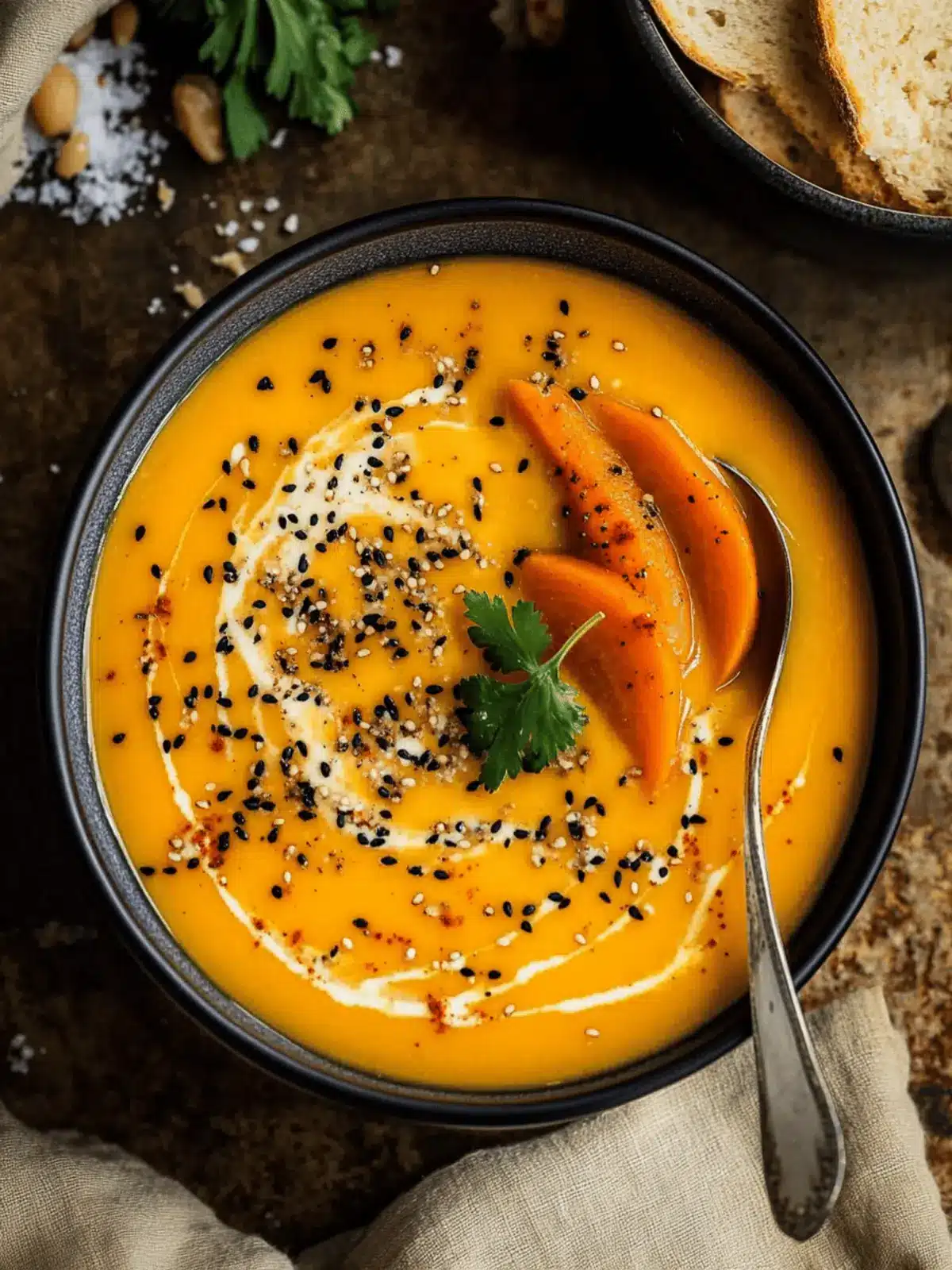 Spicy Sesame Carrot Soup with Red Lentils