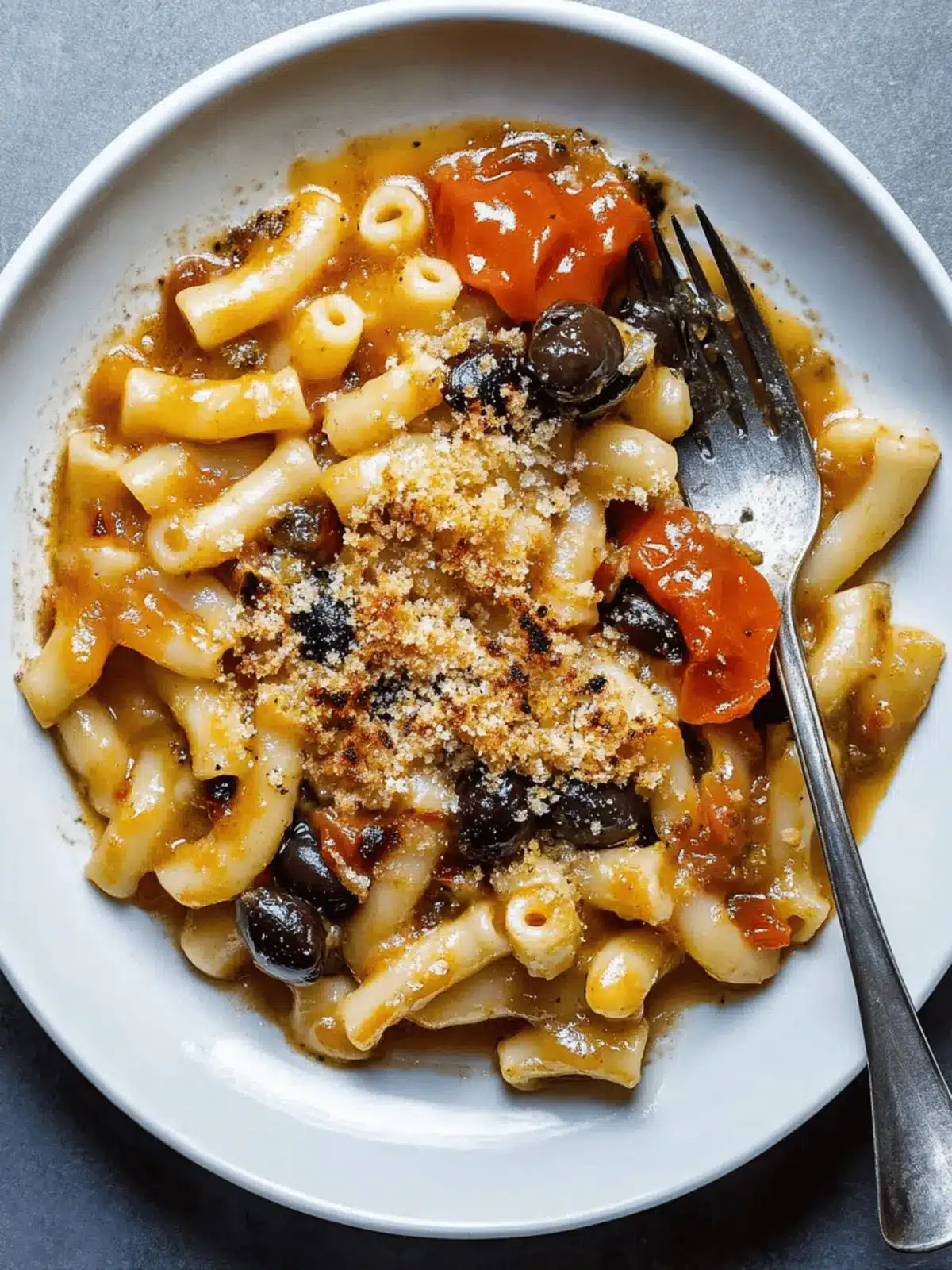 Balsamic Macaroni With Olive Pangratatto Breadcrumbs