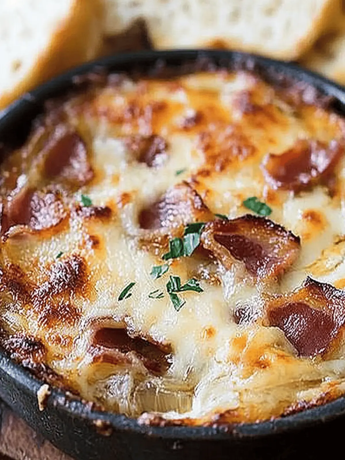 Savory Hot Caramelized Onion Dip with Bacon and Gruyere Bliss 4 Hot Caramelized Onion Dip with Bacon and Gruyere