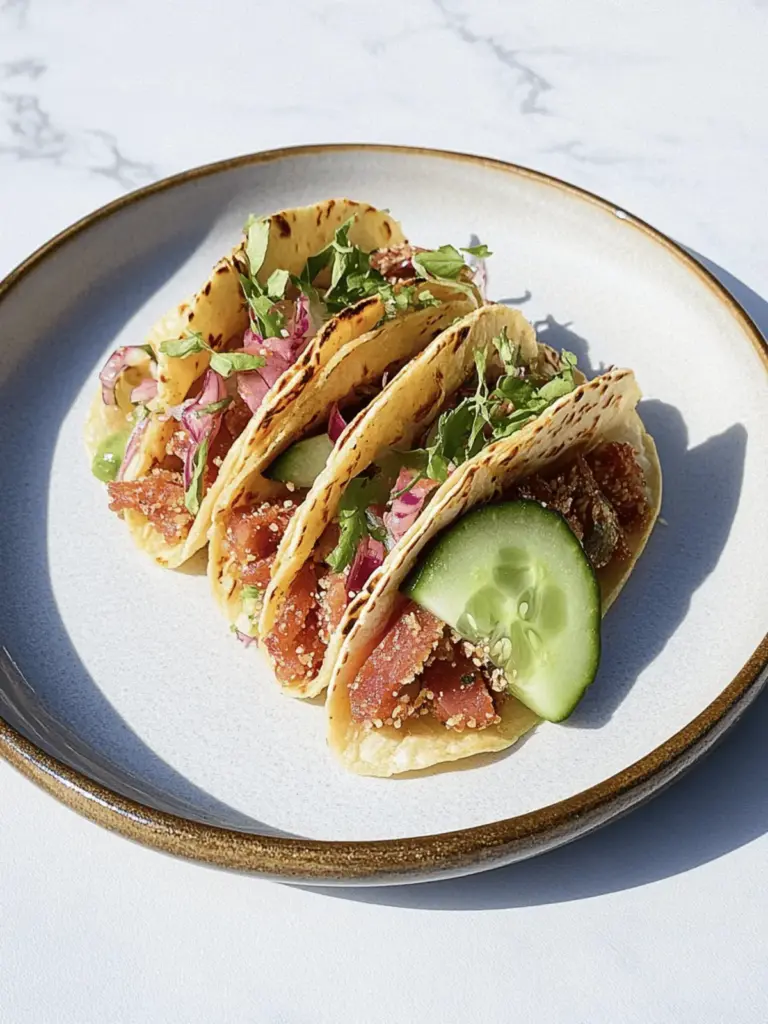 Crispy Tuna Poke Tacos with Crunchy Furikake Cucumber