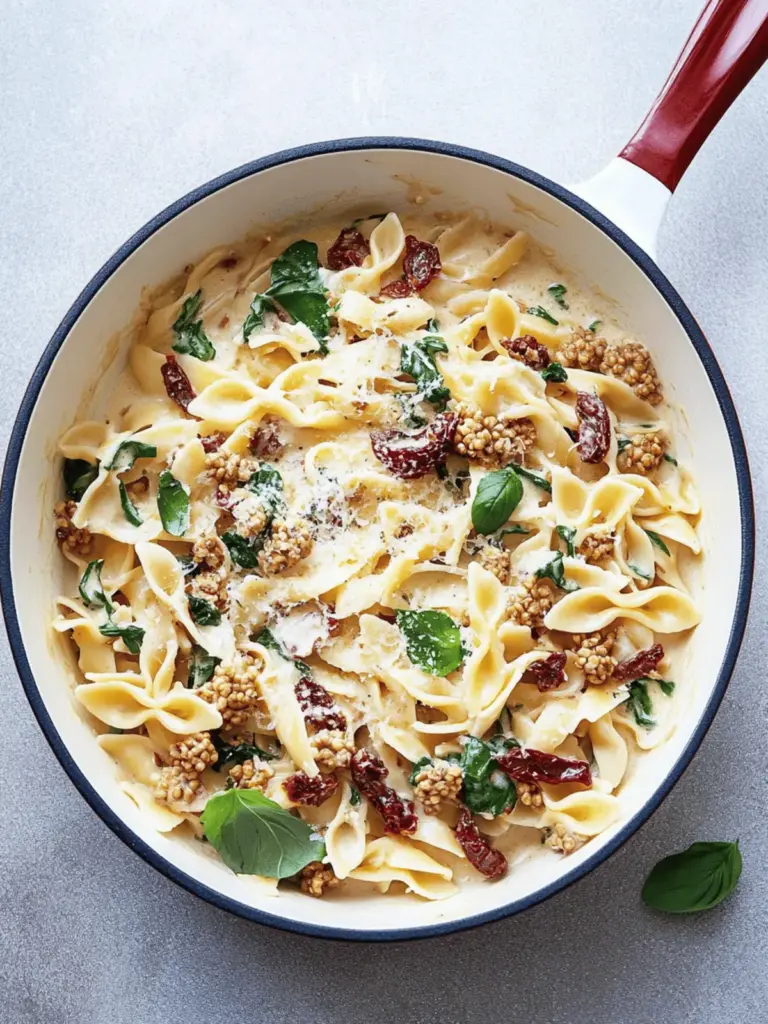 Creamy Sun Dried Tomato Pasta with Garlic Soy curls