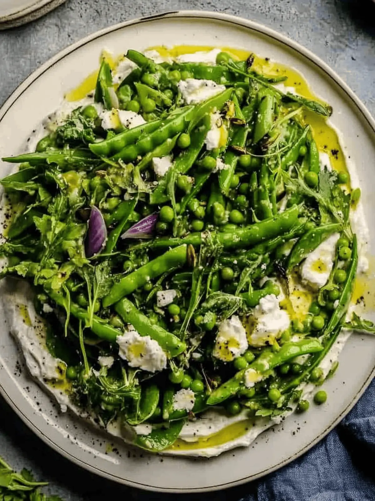 Triple Pea Salad with Whipped Goat Cheese