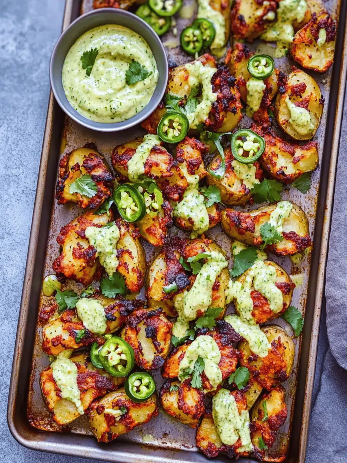 Crispy Smashed Sheet Pan Potatoes with Jalapeño Cilantro Aioli