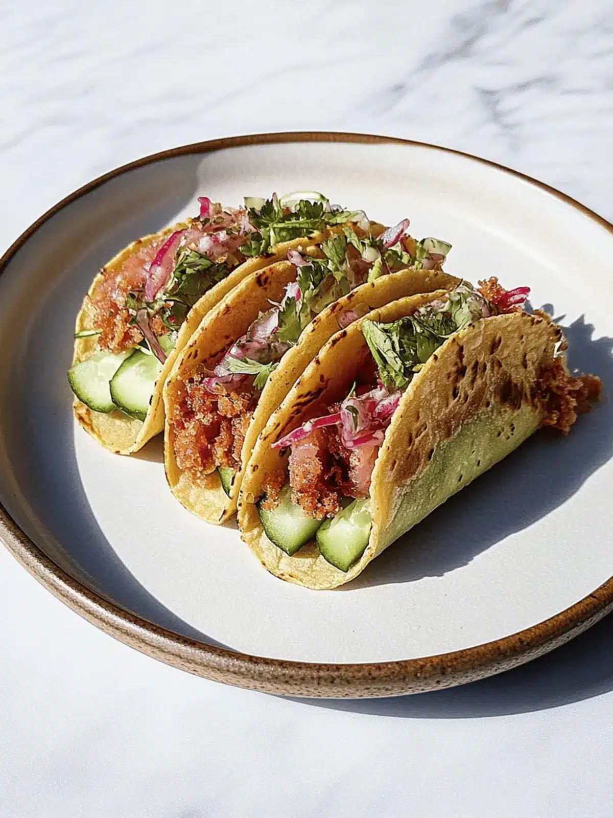 Crispy Tuna Poke Tacos with Crunchy Furikake Cucumber