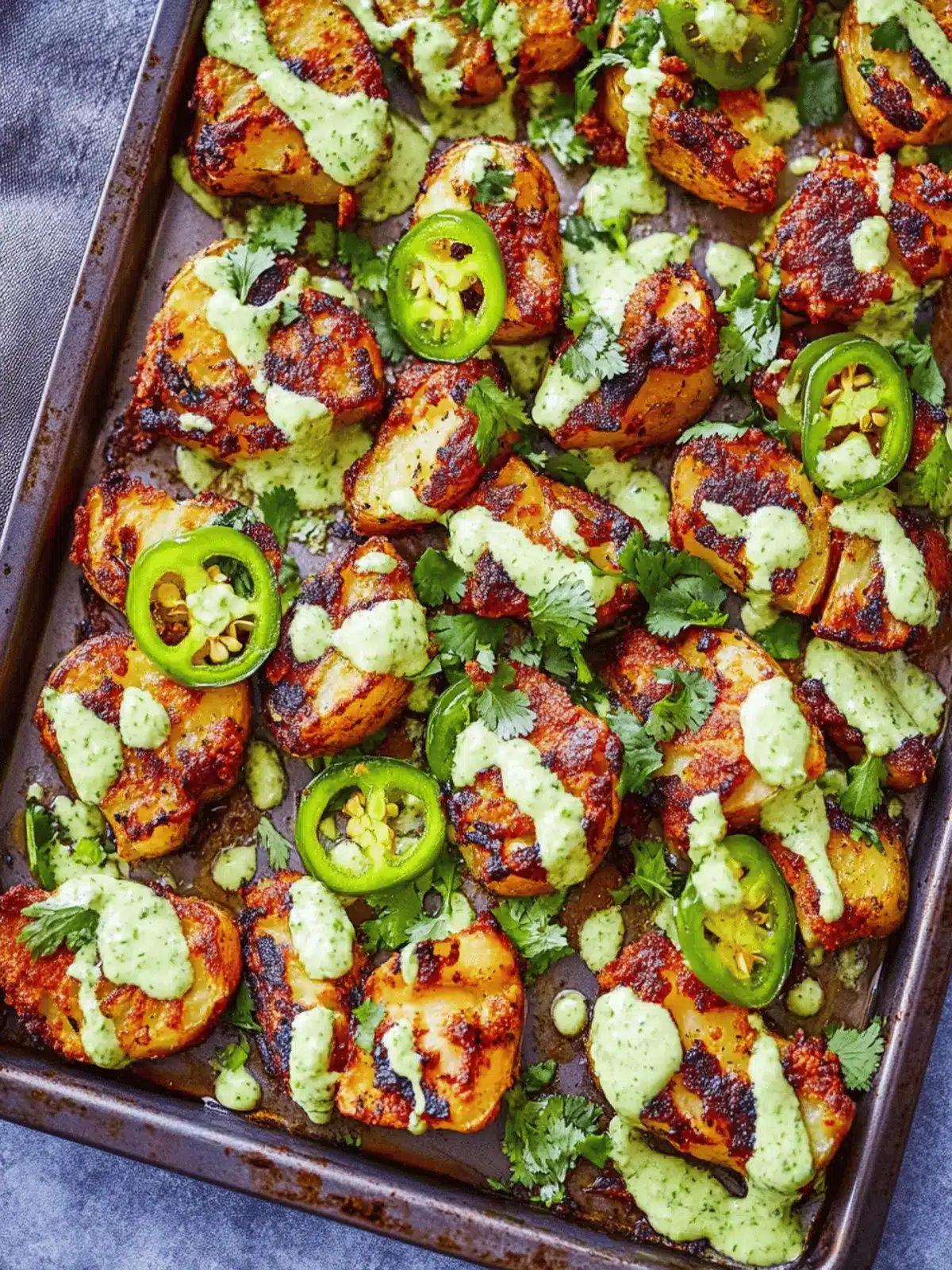 Crispy Smashed Sheet Pan Potatoes with Jalapeño Cilantro Aioli