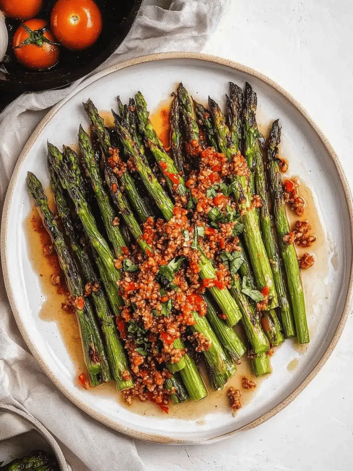 Grilled Asparagus with Tomato Salad & Tahini Sauce