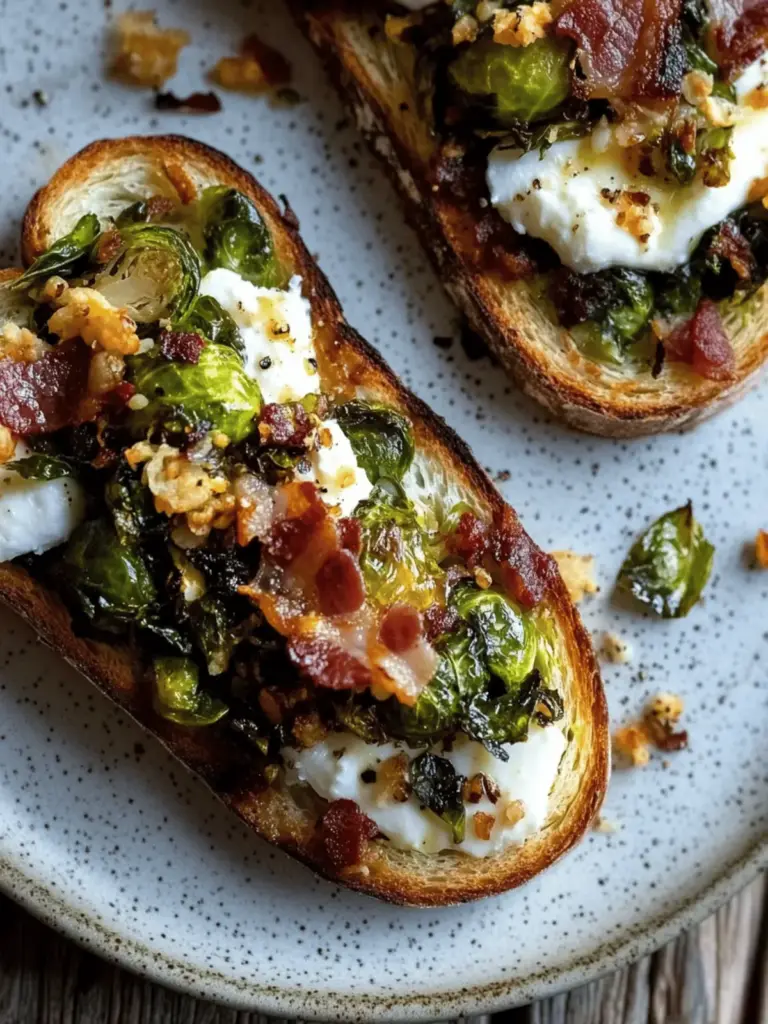 Caramelized Brussels Sprout Toast with Burrata & Bacon