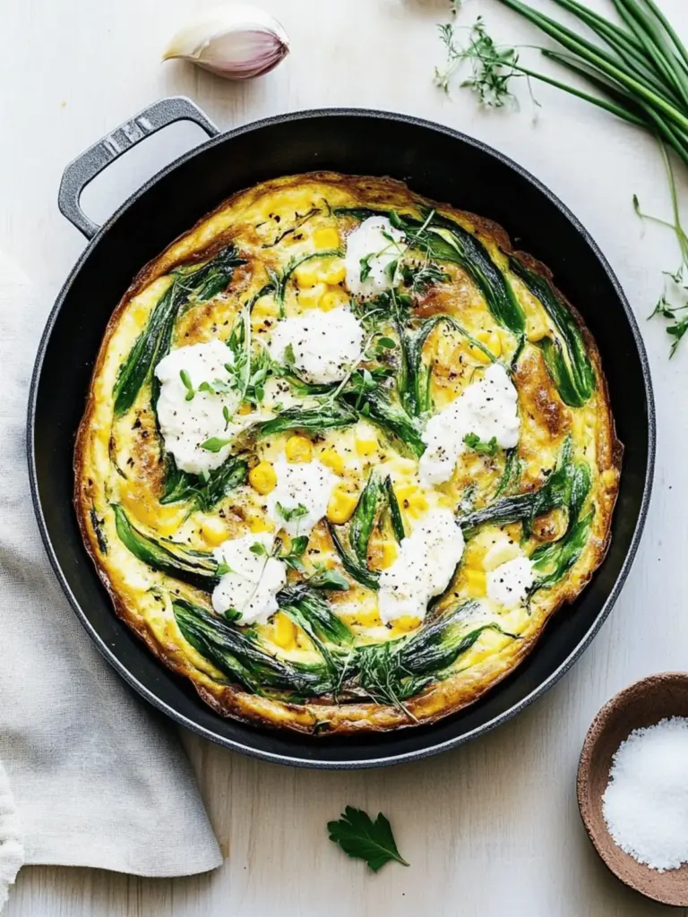 Zucchini blossom corn goat cheese frittata