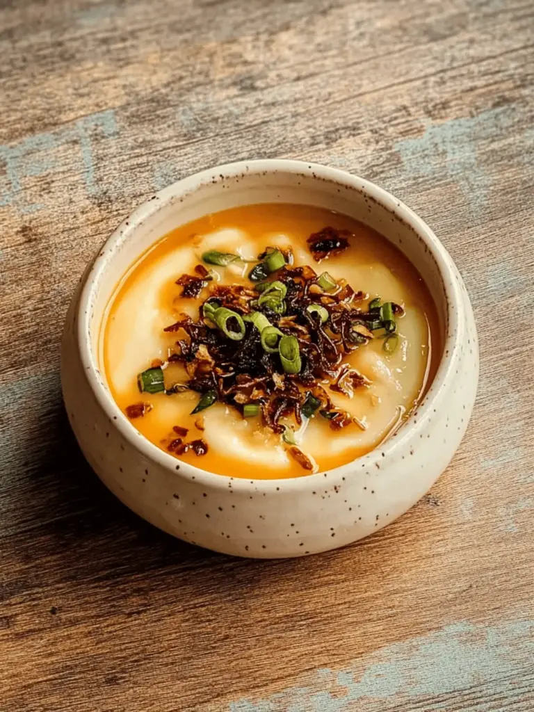 Chawanmushi-inspired steamed eggs with crispy shallot chilli oil