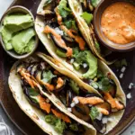 Korean Eggplant and Mushroom Tacos with Kimchi Cream