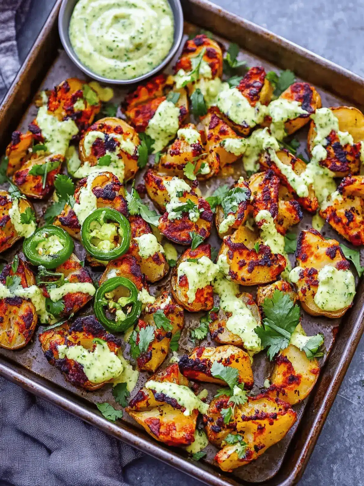 Crispy Smashed Sheet Pan Potatoes with Jalapeño Cilantro Aioli