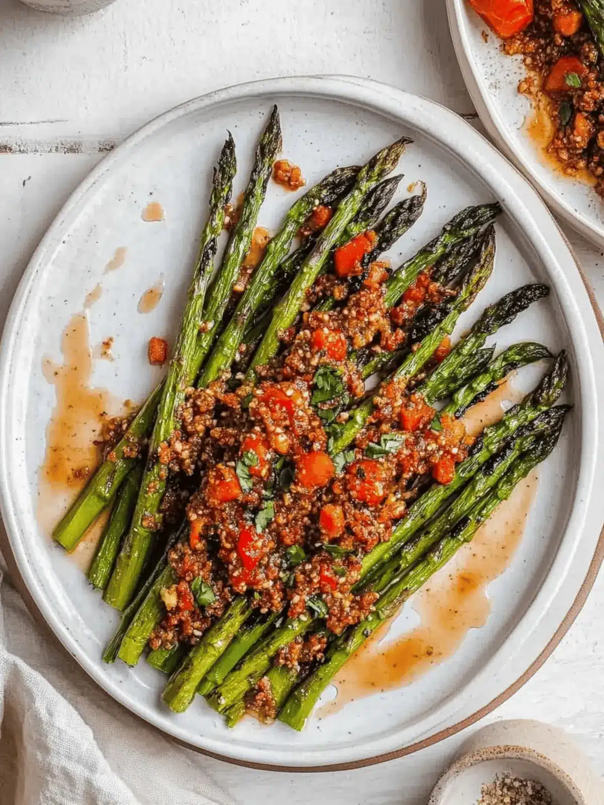 Grilled Asparagus with Tomato Salad & Tahini Sauce