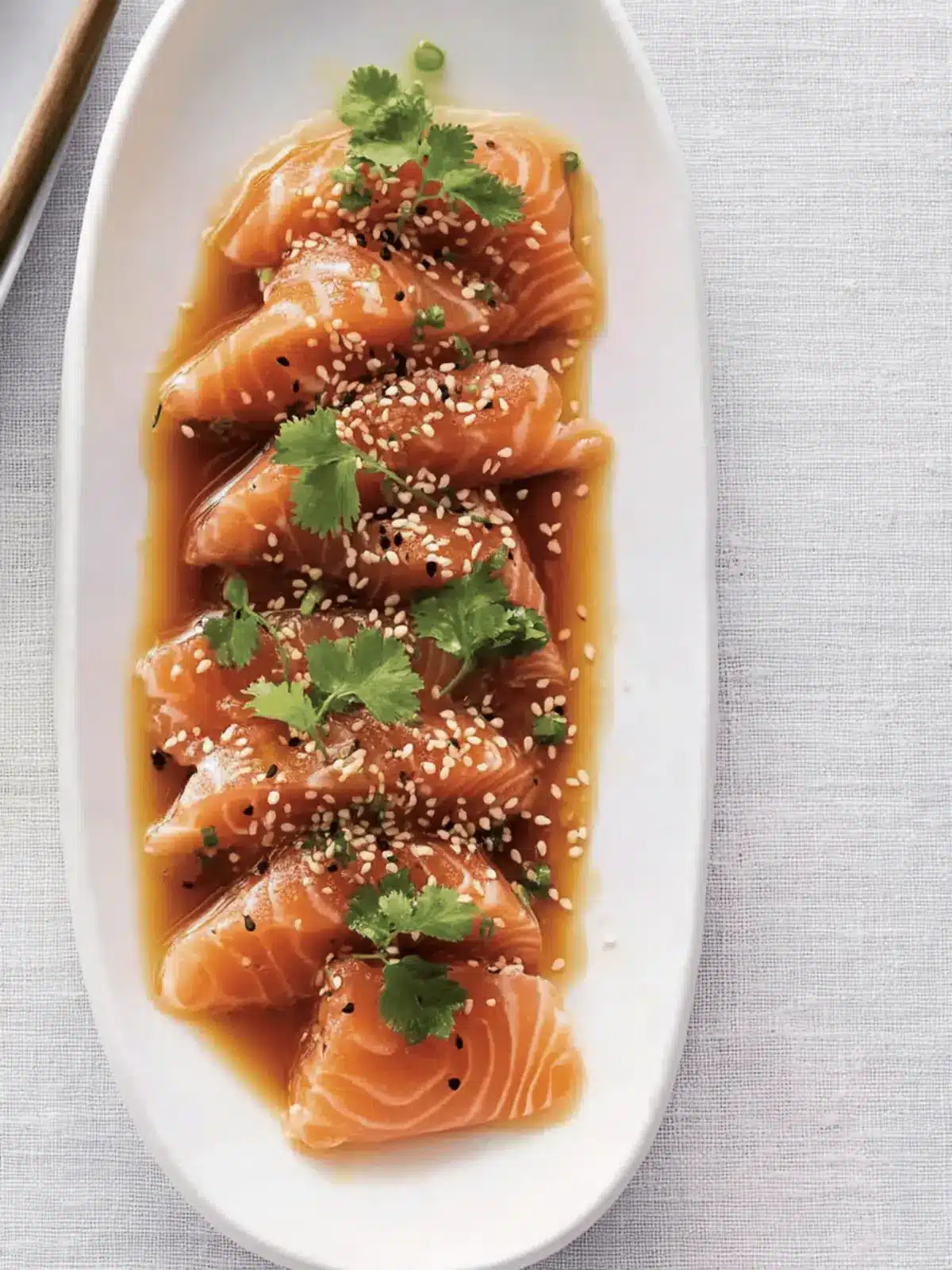 Savory Salmon Sashimi with Zesty Ginger and Hot Sesame Oil 2 Salmon Sashimi with Ginger and Hot Sesame Oil