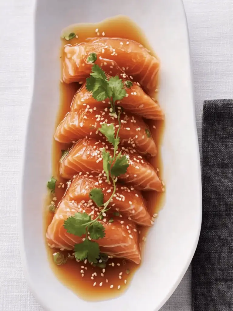 Salmon Sashimi with Ginger and Hot Sesame Oil
